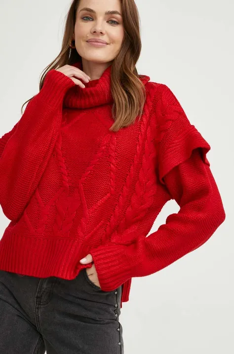 Answear Lab sweter damski kolor czerwony lekki z golfem