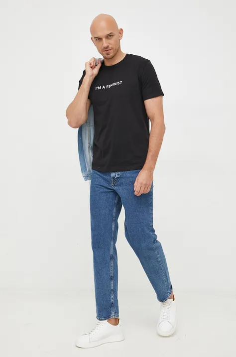 Answear Lab t-shirt bawełniany X kolekcja limitowana BE SHERO kolor czarny z nadrukiem
