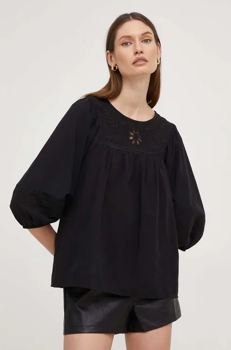 Answear Lab bluzka bawełniana damska kolor czarny gładka