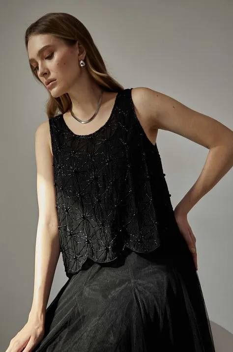 Bluza Answear Lab za žene, boja: crna, cvjetni uzorak