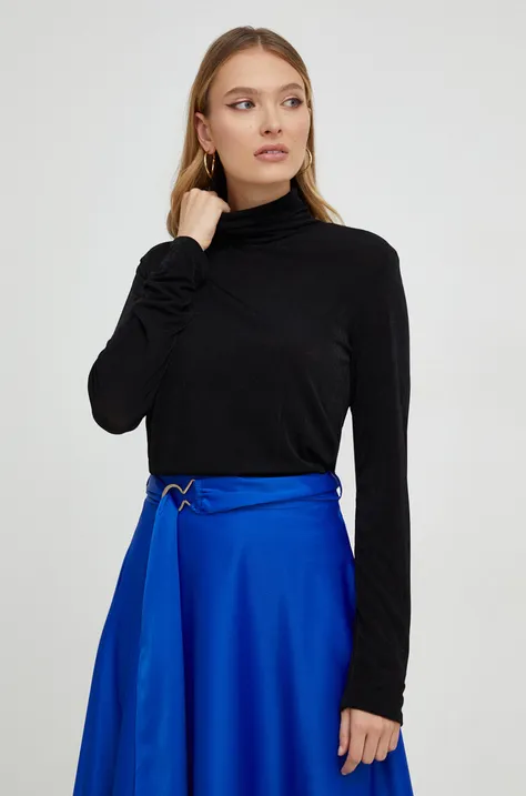 Блуза с дълги ръкави Answear Lab дамска в черно с поло