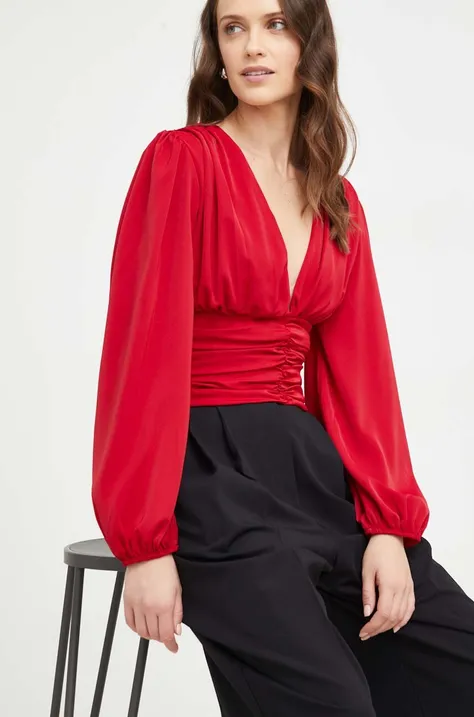 Answear Lab bluzka damska kolor czerwony gładka