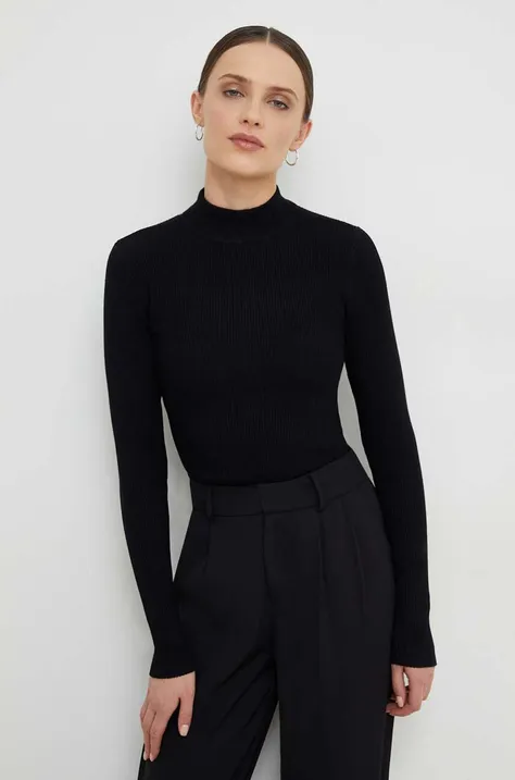 Answear Lab pulóver könnyű, fekete, félgarbó nyakú