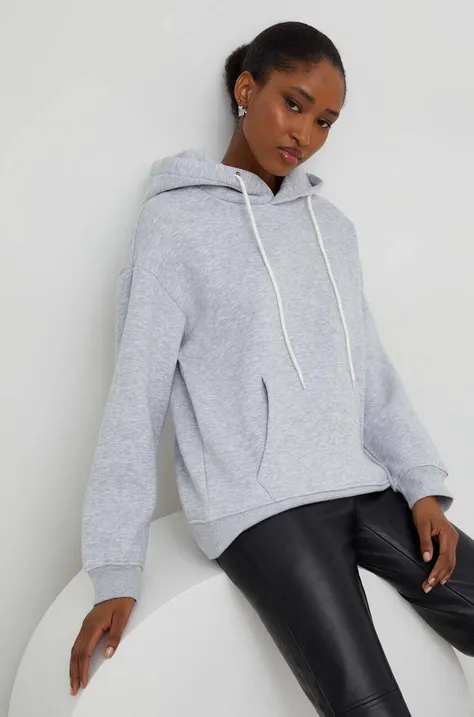 Bombažen pulover Answear Lab ženska, siva barva, s kapuco