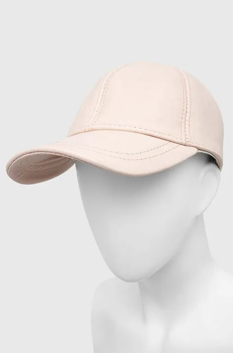 Answear Lab czapka z daszkiem skórzana kolor beżowy gładka