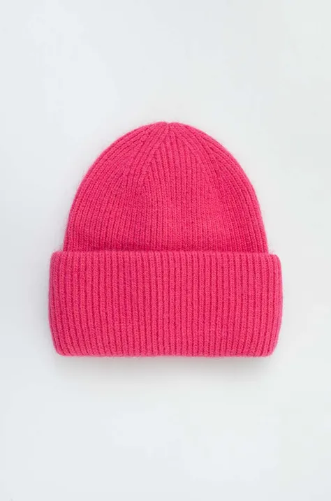 Шерстяная шапка Answear Lab цвет розовый из толстого трикотажа шерсть