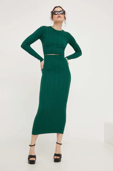 Σετ - πουλόβερ και φούστα Answear Lab χρώμα: πράσινο