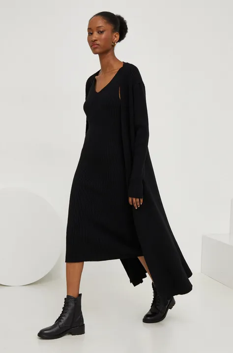 Answear Lab sukienka i kardigan kolor czarny