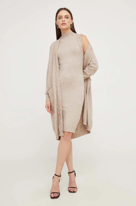 Answear Lab rochie și cardigan culoarea bej