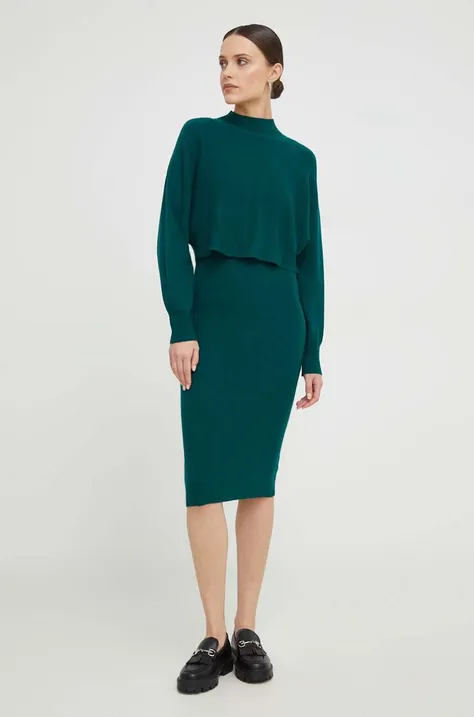 Šaty a sveter Answear Lab zelená farba
