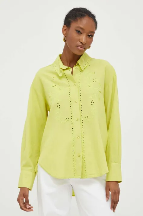 Lanena košulja Answear Lab boja: zelena, regular, s klasičnim ovratnikom