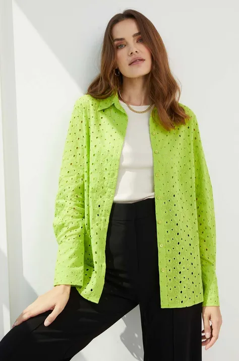 Bavlnená košeľa Answear Lab dámska, zelená farba, regular, s klasickým golierom