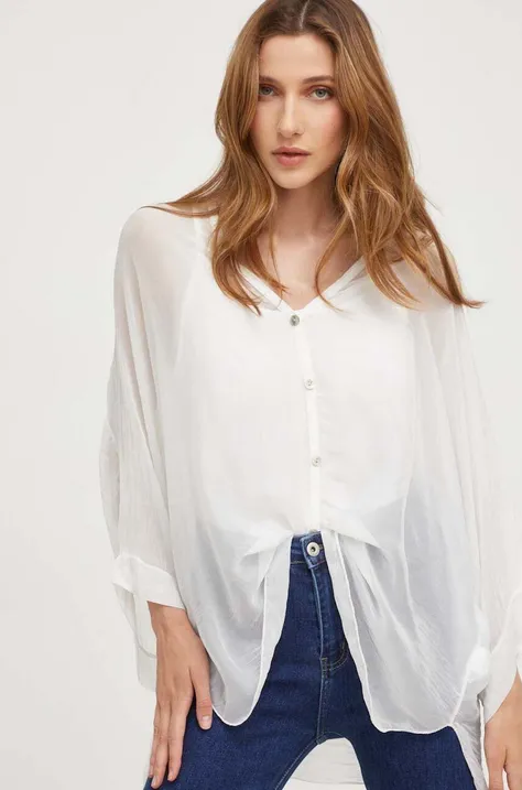 Svilena košulja Answear Lab boja: bijela, relaxed