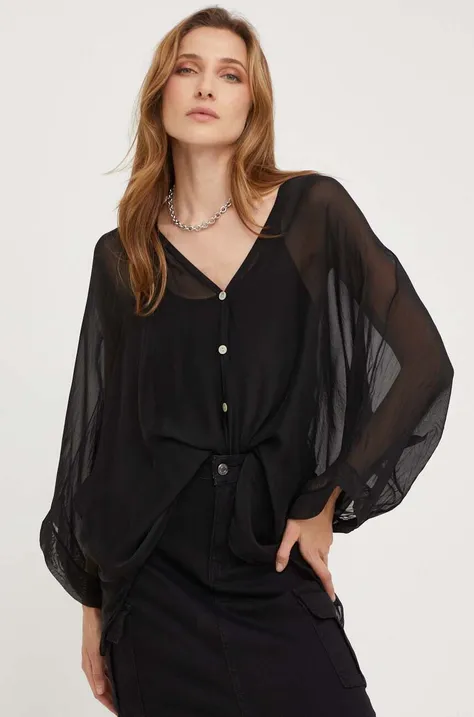 Svilena košulja Answear Lab boja: crna, relaxed