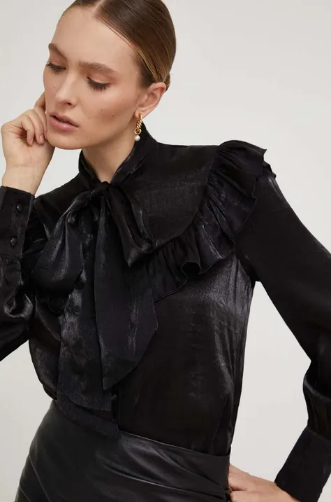 Answear Lab koszula X kolekcja limitowana NO SHAME damska kolor czarny regular z wiązanym dekoltem