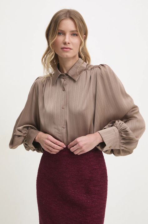 Košile Answear.LAB dámská, hnědá barva, regular, s klasickým límcem
