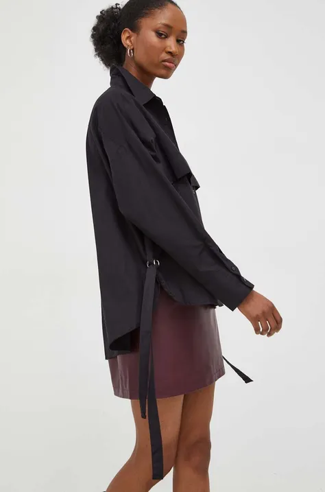 Answear Lab koszula bawełniana damska kolor czarny relaxed z kołnierzykiem klasycznym