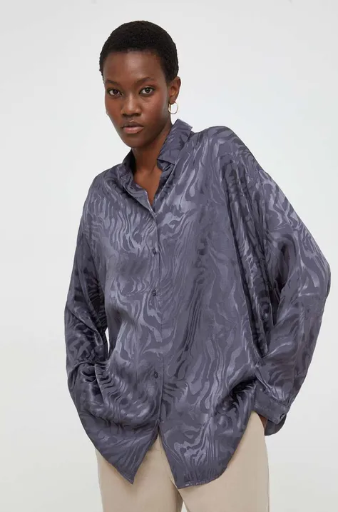 Košulja Answear Lab za žene, boja: siva, relaxed, s klasičnim ovratnikom