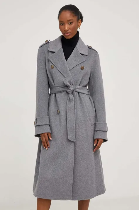 Vlnený kabát Answear Lab šedá farba, prechodný