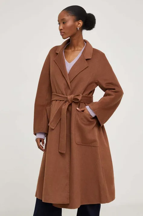 Vlnený kabát Answear Lab hnedá farba, prechodný