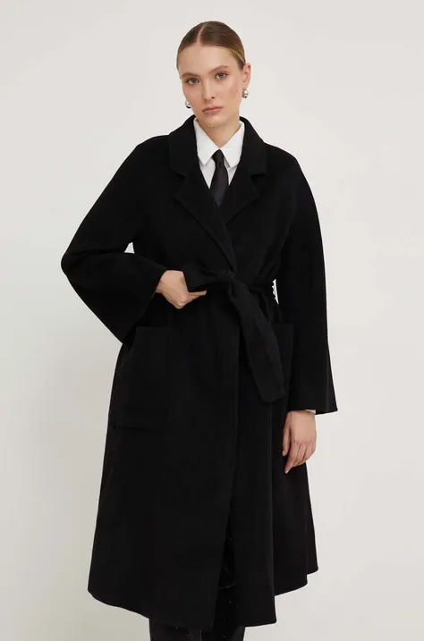 Answear Lab płaszcz wełniany X kolekcja limitowana NO SHAME kolor czarny przejściowy