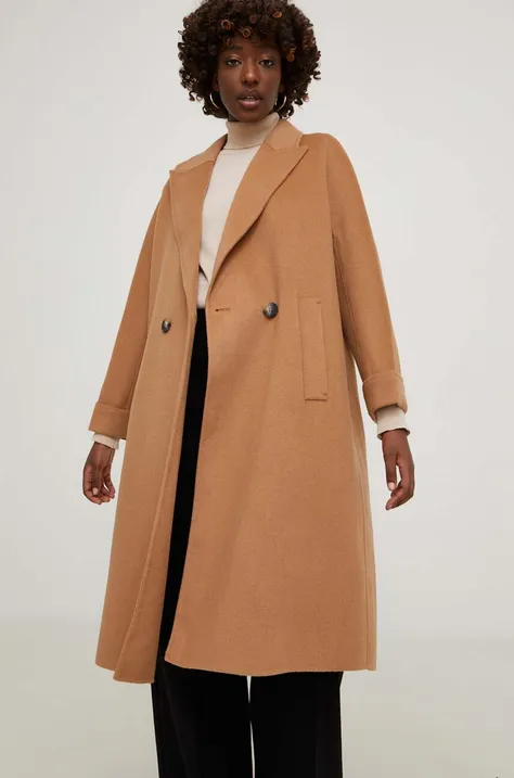 Answear Lab płaszcz wełniany kolor beżowy przejściowy oversize bez podszewki