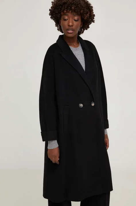 Vuneni kaput Answear Lab boja: crna, za prijelazno razdoblje, oversize