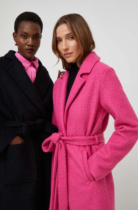 Answear Lab płaszcz z wełną kolor różowy przejściowy niezapinany