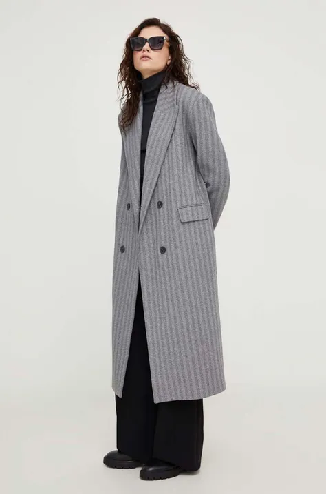Пальто Answear Lab женское цвет серый переходное двубортное