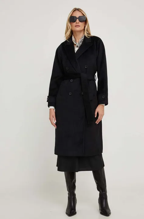 Answear Lab płaszcz z wełną kolor czarny przejściowy dwurzędowy