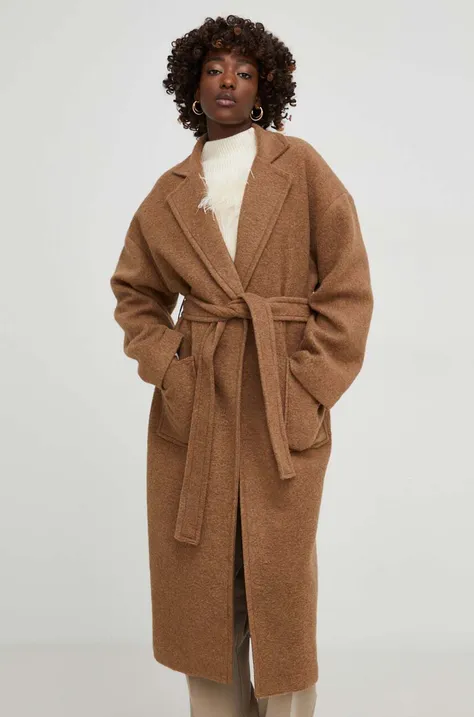 Answear Lab płaszcz z wełną kolor brązowy przejściowy oversize