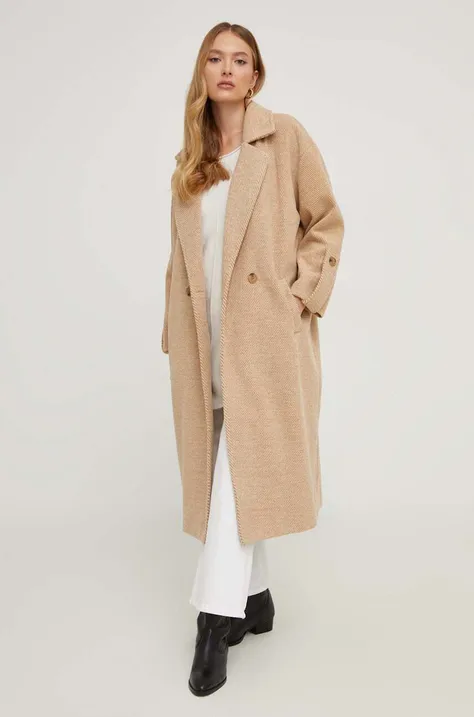 Answear Lab kabát női, bézs, átmeneti, kétsoros gombolású