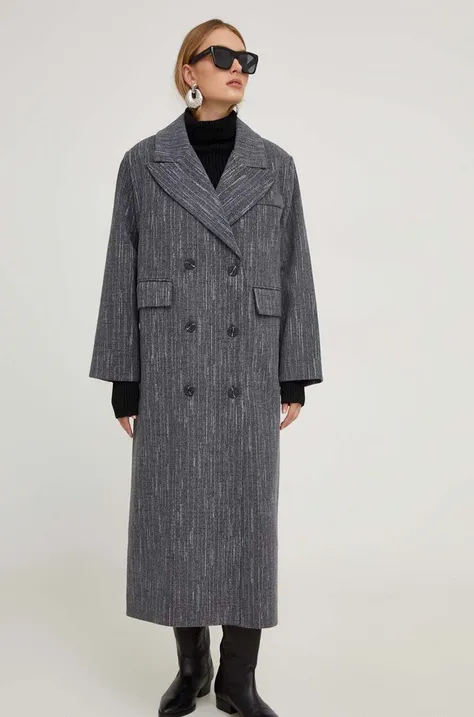 Палто с вълна Answear Lab в сиво преходен модел с двуредно закопчаване