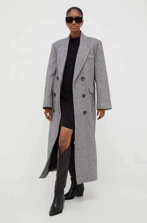 Vlnený kabát Answear Lab šedá farba, prechodný, oversize