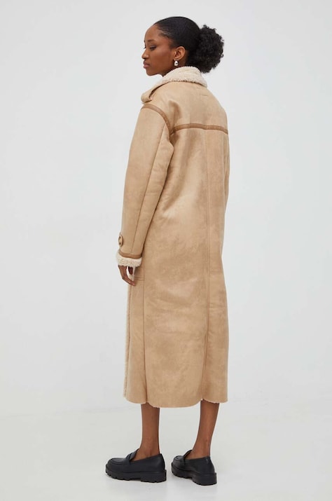 Answear Lab palton femei, culoarea bej, de tranzitie, oversize
