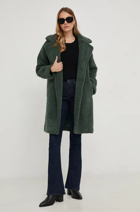 Answear Lab płaszcz damski kolor zielony przejściowy oversize