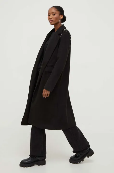 Kabát Answear Lab dámsky, čierna farba, prechodný, dvojradový