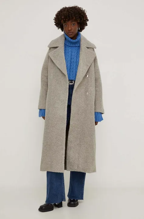 Kabát Answear Lab dámský, béžová barva, přechodný, dvouřadový