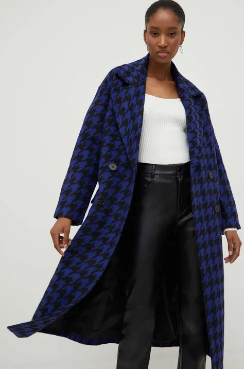 Пальто Answear Lab жіноче колір синій перехідне двобортне
