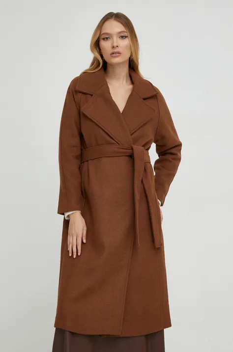 Answear Lab płaszcz z wełną kolor brązowy przejściowy