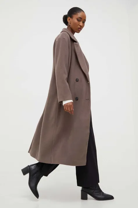 Answear Lab palton femei, culoarea maro, de tranzitie, cu doua randuri de nasturi