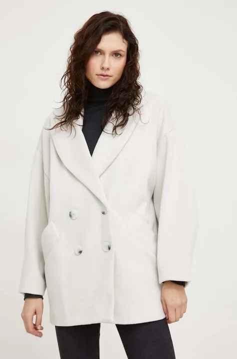 Answear Lab płaszcz damski kolor biały przejściowy dwurzędowy