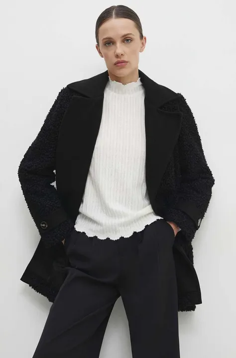 Пальто с шерстью Answear Lab цвет чёрный переходной без замка
