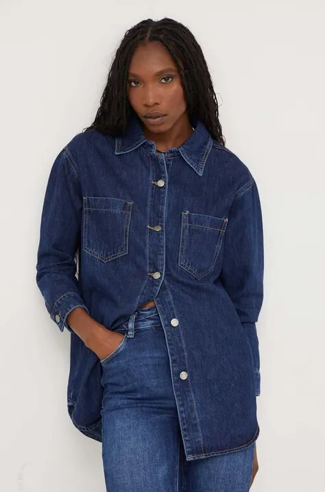 Answear Lab koszula jeansowa damska kolor granatowy
