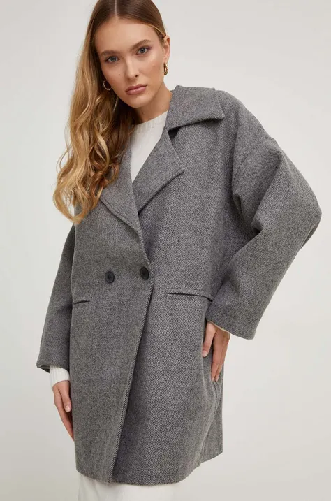 Пальто с шерстью Answear Lab цвет серый переходное двубортное