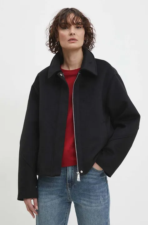 Answear Lab rövid kabát női, fekete, átmeneti, oversize