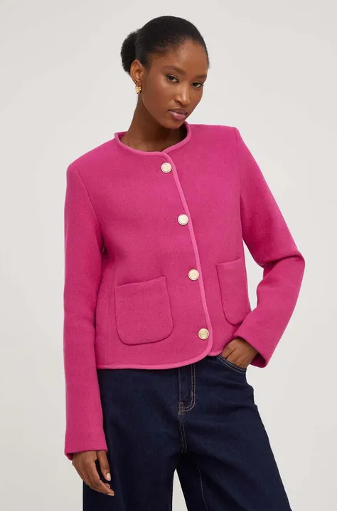 Answear Lab gyapjú kabát rózsaszín, sima, egysoros gombolású