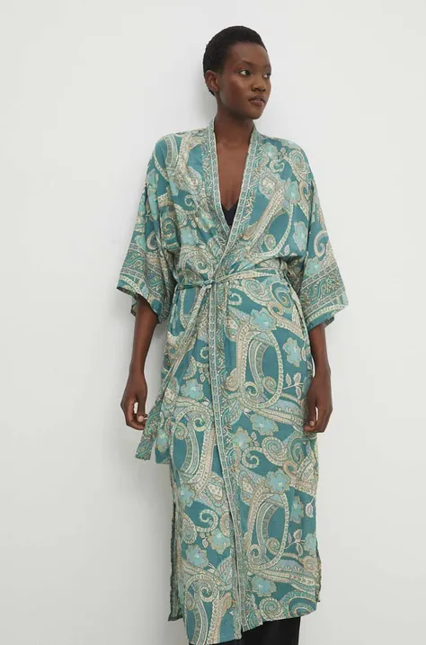 Kimono Answear Lab boja: zelena, oversize, s uzorkom