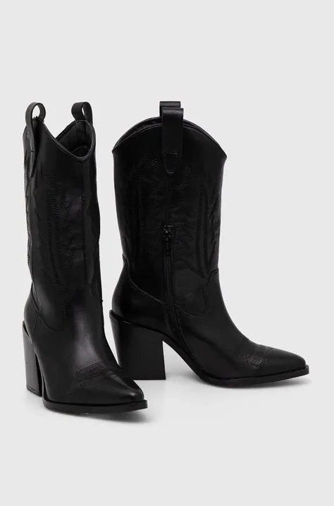 Westernové kožené boty Answear Lab černá barva, na podpatku