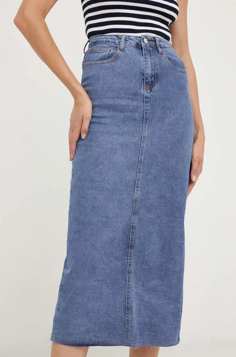 Answear Lab spódnica jeansowa kolor niebieski midi ołówkowa
